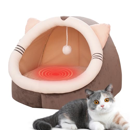 Katzenhöhle | Modische halbgeschlossene Katzenhöhlen für Wohnungskatzen mit Plüschballspielzeug | Waschbares Katzennest, gemütliches Katzenversteck für Welpen, Kätzchen, Winter Firulab von Firulab