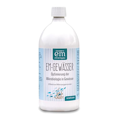 EM Chiemgau Natürlicher EM Teichwasseraufbereiter [mit Effektive Mikroorganismen] für klares Wasser, Gegen Algen/Phosphat/Schwermetalle/Schlamm, optimale Mikrobiologie in Aquarien & Gewässer (1 L) von Fischer’s EM-Chiemgau