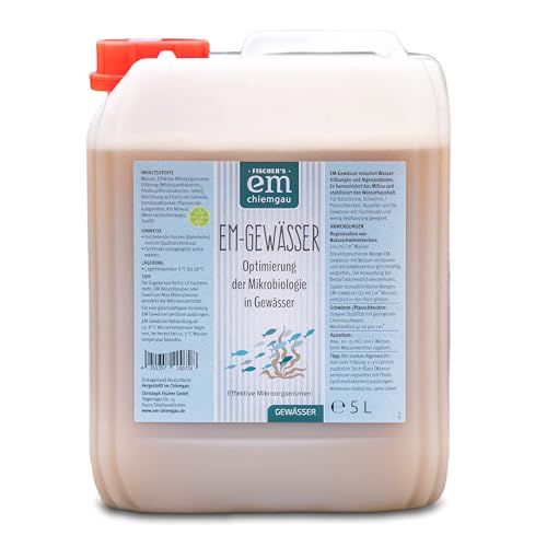 EM Chiemgau Natürlicher EM Teichwasseraufbereiter [mit Effektive Mikroorganismen] für klares Wasser, Gegen Algen/Phosphat/Schwermetalle/Schlamm, optimale Mikrobiologie in Aquarien & Gewässer (5 L) von Fischer’s EM-Chiemgau