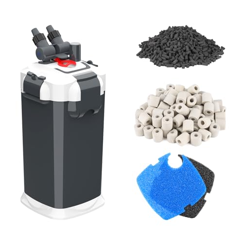 Fishnanny Externer Aquarium-Filter, ultra-leise, externer Aquarium-Filterkanister mit Filtermedien, Kanisterfilter, Aquarium-Kartusche inklusive Schwamm, Bio-Ball, Aktivkohle, 25 W für 350 l Aquarien von Fishnanny