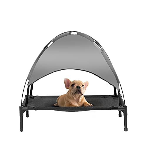 Fit Choice Zooba erhöhtes Outdoor-Hundebett mit Baldachin, kühlendes erhöhtes Haustierbett mit abnehmbarem Sonnenschutz, für Camping, Deluxe-600D-PVC mit 2 x 1 Textilene-Hundebett, mit Tragetasche von Fit Choice