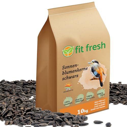 Fit Fresh Schwarze Sonnenblumenkerne 10 kg Winter Wildvogelfutter ganzjähriges Futter Vogelfutter Winterfutter 10kg von Fit Fresh