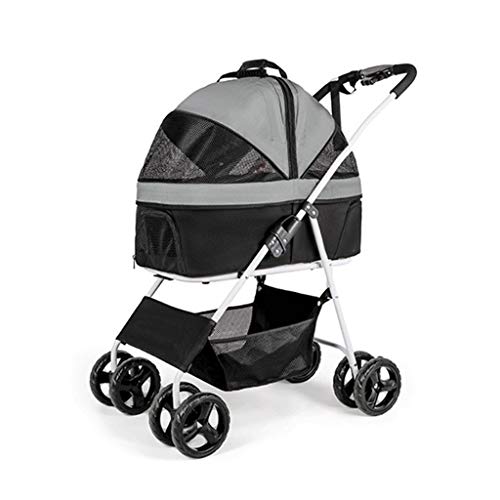 3-in-1-Kinderwagen for Hunde/Katzen/Haustiere, Reiseträger/Autositz/Kinderwagen mit abnehmbarem Träger, Faltbarer 4-Rad-Hundekinderwagen mit Netztasche mit großem Fassungsvermögen(Dark Gray) von Fitlin