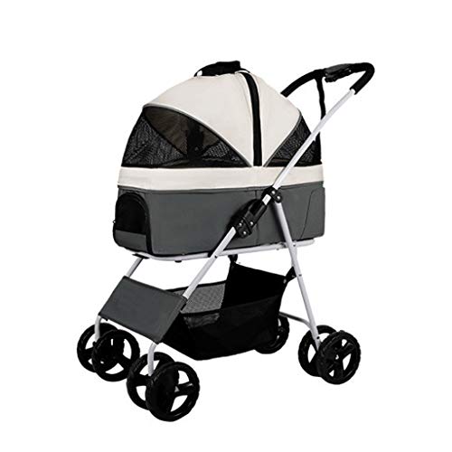 3-in-1-Kinderwagen for Hunde/Katzen/Haustiere, Reiseträger/Autositz/Kinderwagen mit abnehmbarem Träger, Faltbarer 4-Rad-Hundekinderwagen mit Netztasche mit großem Fassungsvermögen(Light Gray) von Fitlin