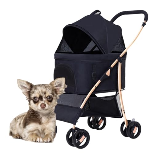 Haustier-Hundewagen for kleine Hunde, Hundewagen, Reise-Kinderwagenträger, Outdoor-Buggy, 4-Rad-Haustier-Katzenwagen, Leichter, zusammenklappbarer, Abnehmbarer Hundewagen for kleine Hunde(Nero) von Fitlin