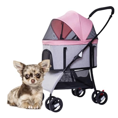 Haustier-Hundewagen for kleine Hunde, Hundewagen, Reise-Kinderwagenträger, Outdoor-Buggy, 4-Rad-Haustier-Katzenwagen, Leichter, zusammenklappbarer, Abnehmbarer Hundewagen for kleine Hunde(Pink) von Fitlin
