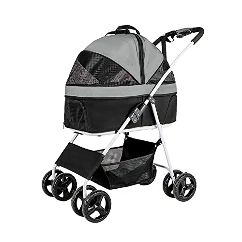 Hunde-Kinderwagen-Kinderwagen, Premium-Haustier-Kinderwagen for mittelgroße und kleine Hunde, faltbarer 4-Rad-Katzenwagen mit abnehmbarem Träger, atmungsaktiver Autositz, Netztasche mit großem Fassung von Fitlin