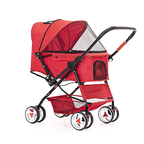 Kinderwagen for Katzen/Hunde, einfach mit einer Hand zusammenklappbar, 4-Rad-Haustier-Hundewagen for mittelgroße und kleine Hunde, umkehrbarer Schiebegriff, Transportwagen for Welpen und Kätzchen(Red) von Fitlin