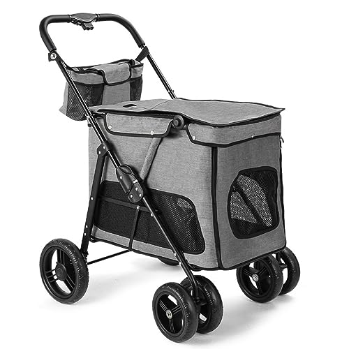 Kinderwagen for ältere Hunde, Kinderwagen, Katzenwagen for mehrere Haustiere, Hundewagen for mittelgroße und große Hunde, 4-Räder, Reiseträger for große Hunde, for Katzen, Hunde und mehr(Grey a) von Fitlin