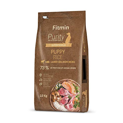 Fitmin Dog Purity Rice Puppy Lamb & Salmon | Hundetrockenfutter | Ein glutenfreies Welpenfutter | Mit hohem Fisch- und Lammanteil | Komplettfutter für Welpen | Tragende und säugende Hündinnen | 12 kg von Fitmin