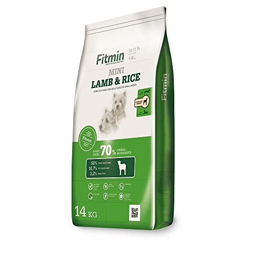 Fitmin Dog Mini Lamb&Rice | Hundetrockenfutter | Futter mit Lamm und Reis | 70% tierischen Rohstoffen | Komplettfutter Für Erwachsene Hunde Kleiner rassen mit mittlerem energiegehalt | 14 kg von Fitmin