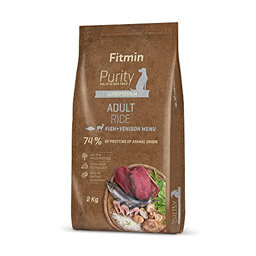 Fitmin Dog Purity Rice Adult Fish & Venison | Hundetrockenfutter | EIN getreidefreies Futter | Frischfleischanteil und halbfeuchtem Reis | Komplettfutter für Erwachsene Hunde Aller Rassen | 2 kg von Fitmin
