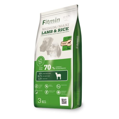 Fitmin Dog Medium,Maxi Lamb&Rice | Hundetrockenfutter | Futter mit Lamm und Reis | 70% tierischen Rohstoffen | Komplettfutter Für kleine, mittlere und Grosse Hunderassen im Erwachsenenalter | 3 kg von Fitmin
