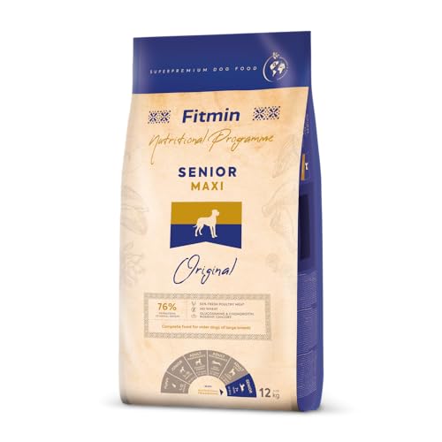 Fitmin Maxi Senior | Hundetrockenfutter | Hundenahrung mit Frischfleisch | 76% Protein tierischen Ursprungs | Futter für ältere Hunde großer Rassen | 12kg von Fitmin