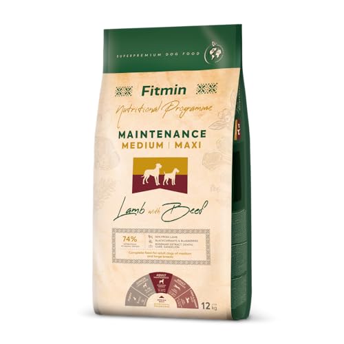 Fitmin Medium Maxi Maintenance Lamb with Beef | Hundetrockenfutter | Mit Lamm und Rindfleisch | 74% tierischen Rohstoffen | Für Erwachsene Hunde mittlerer und großer Rassen | 12kg oder 2.5kg (1200) von Fitmin