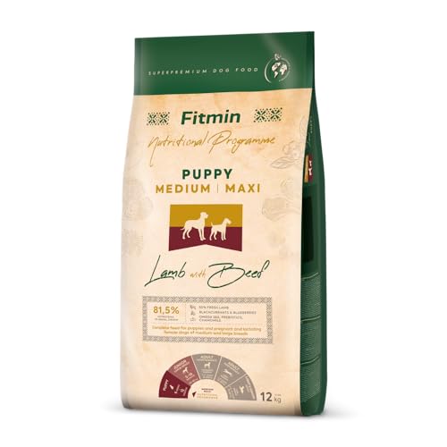 Fitmin Medium Maxi Puppy Lamb with Beef | Hundetrockenfutter | Futter mit Lamm und Rindfleisch | 81% tierischen Rohstoffen | Futter für Welpen mittlerer und großer Rassen | 12kg oder 2.5kg (12000) von Fitmin