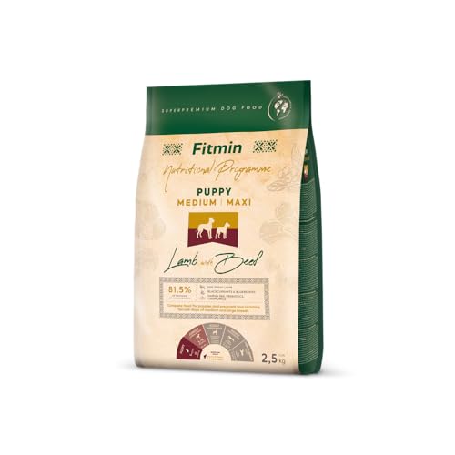 Fitmin Medium Maxi Puppy Lamb with Beef | Hundetrockenfutter | Futter mit Lamm und Rindfleisch | 81% tierischen Rohstoffen | Futter für Welpen mittlerer und großer Rassen | 12kg oder 2.5kg (2000) von Fitmin