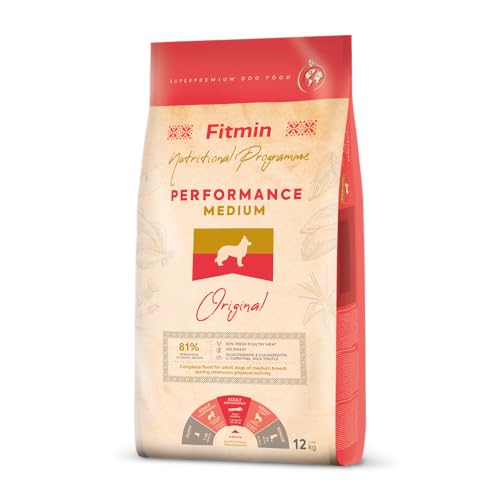Fitmin Medium Performance | Hundetrockenfutter | Hundenahrung mit Frischfleisch | 81% Protein tierischen Ursprungs | Futter für sehr aktive Hunde mittlerer Rassen | 12kg von Fitmin