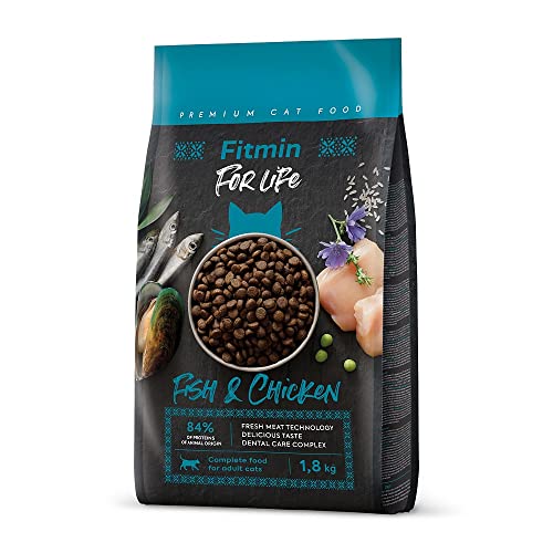 Fitmin for Life Adult Fish and Chicken | Trockenfutter für Katzen | Alleinfutter für kastrierte Erwachsene Katzen | Komplettfutter für Katzen | Neues Rezept | 1,8 kg von Fitmin