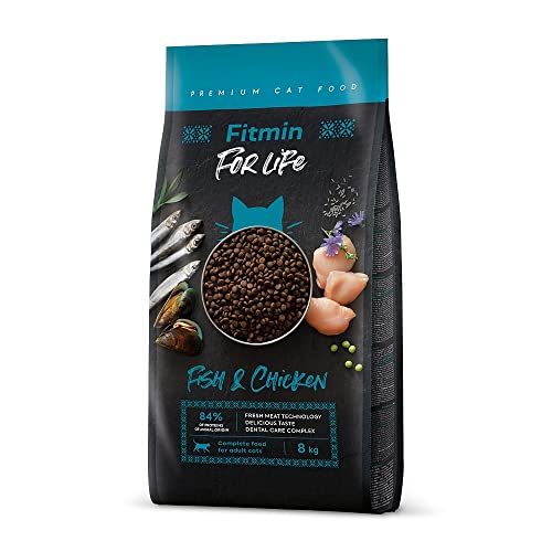 Fitmin for Life Adult Fish and Chicken | Trockenfutter für Katzen | Alleinfutter für kastrierte Erwachsene Katzen | Komplettfutter für Katzen | Neues Rezept | 8 kg von Fitmin