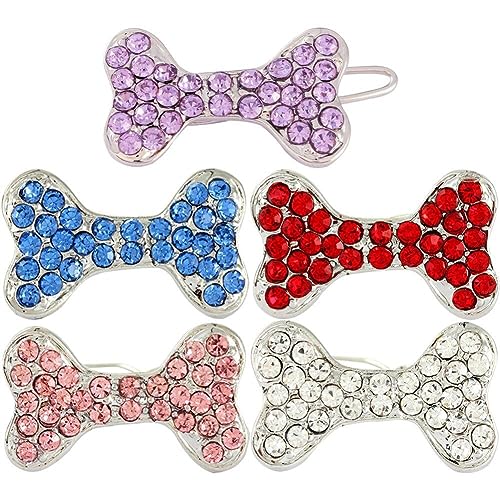 Fituenly 5 Stück Haarspange für Haustiere Niedliche Hundehaarclips Knochen Strass Haarnadeln für Welpen Hunde Katze Yorkie Haarschmuck Haustierzubehör von Fituenly