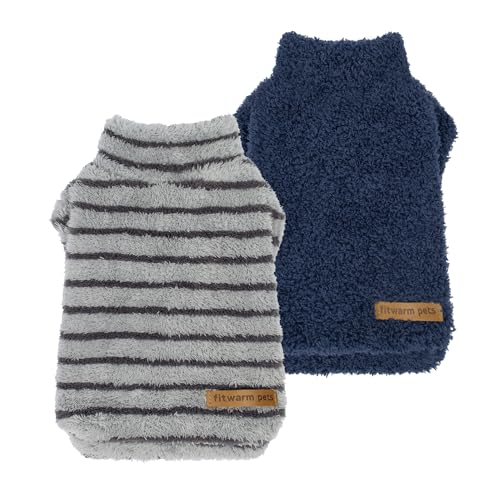 Fitwarm 2er-Pack gestreifter Fleece-Hundepullover, warme Winter-Hundekleidung für kleine Hunde, Jungen und Mädchen, flauschiges Haustier-Outfit, Hundepullover, Grau, Marineblau, Größe XXL Fitwarm 2er-Pack gestreifter Fleece-Hundepullover, warme Winter-Hundekleidung für kleine Hunde, Jungen und Mädchen, flauschiges Haustier-Outfit, Hundepullover, Grau, Marineblau, Größe XXL von Fitwarm