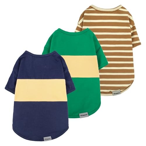 Fitwarm 3er-Pack gestreifte Hunde-Shirts, Sommer-Hundekleidung für kleine Hunde, atmungsaktiv, leicht, Haustier-Outfit, Marineblau, Meergrün, Braun, Größe XS Fitwarm 3er-Pack gestreifte Hunde-Shirts, Sommer-Hundekleidung für kleine Hunde, atmungsaktiv, leicht, Haustier-Outfit, Marineblau, Meergrün, Braun, Größe XS von Fitwarm