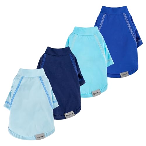 Fitwarm 4er-Pack blaue Hunde-Shirts, Sommer-Hundekleidung für kleine Hunde, Mädchen, Jungen, leichtes Hunde-T-Shirt, Marineblau, Königsblau, Hellblau, Größe XL von Fitwarm