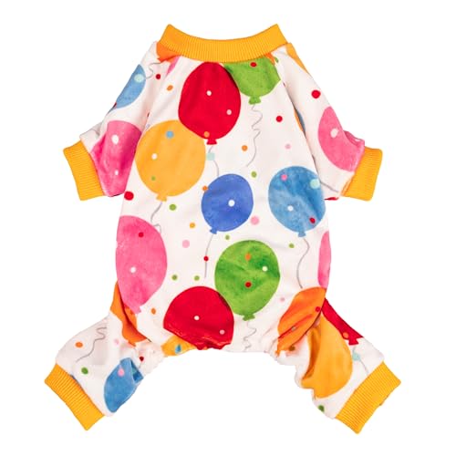 Fitwarm Balloon Dog Fleece-Schlafanzug, Geburtstags-Outfit für kleine Hunde, Jungen und Mädchen, gemütlicher Haustier-Einteiler mit Füßen, Weiß, Gelb, Rot, Blau, Grün, Größe XXL von Fitwarm