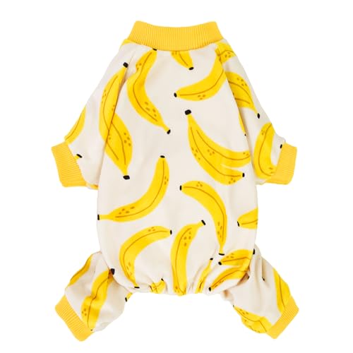 Fitwarm Banana Hunde-Pyjama, warmer Einteiler, Hundekleidung für kleine Hunde, Mädchen, Jungen, leichter Samt-Haustier-Overall, Katzen-Outfit, Beige, Gelb, Größe L von Fitwarm