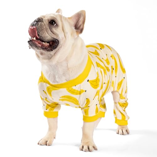 Fitwarm Banana Hunde-Pyjama, warmer Einteiler, Hundekleidung für kleine Hunde, Mädchen und Jungen, leichter Samt-Haustier-Overall, Katzen-Outfit, Beige, Gelb, Größe XL von Fitwarm