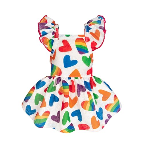 Fitwarm Buntes Herz-Hundekleid, Sommerkleidung für kleine Hunde und Mädchen, niedliches Haustier-Regenbogen-Outfit, Rot, Gelb, Blau, Grün, Weiß, Größe XS von Fitwarm