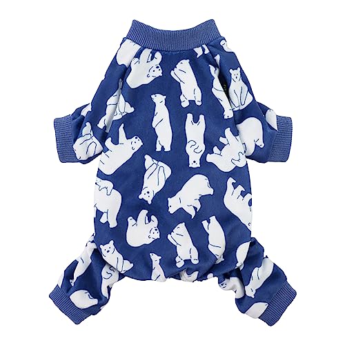 Fitwarm Eisbär-Hunde-Pyjama, Hundekleidung für kleine Hunde Mädchen Jungen, Haustier-Einteiler mit Füßen, Katzen-Outfit, leichter Samt, Königsblau, Weiß, XL von Fitwarm