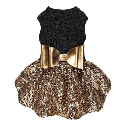 Fitwarm Fancy Dog Dress, Sparkly Sequin Dog Clothes for Small Dogs Girl, Formal Pet Wedding Attire, Cat Birthday Outfit, Black Gold, XXS Fitwarm Fancy Dog Dress, Sparkly Sequin Dog Clothes for Small Dogs Girl, Formal Pet Wedding Attire, Cat Birthday Outfit, Black Gold, XXS von Fitwarm