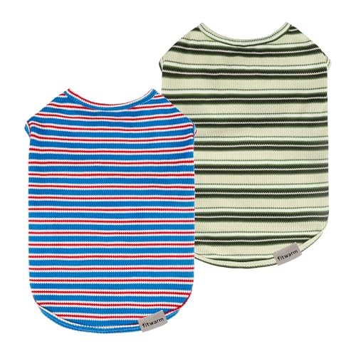 Fitwarm Gestreiftes Hunde-Shirt, Sommer-Hundekleidung für kleine Hunde, atmungsaktiv, leicht, Haustier-Outfit, Blau, Rot, Grün, Hellgelb, Größe M, 2 Stück Fitwarm Gestreiftes Hunde-Shirt, Sommer-Hundekleidung für kleine Hunde, atmungsaktiv, leicht, Haustier-Outfit, Blau, Rot, Grün, Hellgelb, Größe M, 2 Stück von Fitwarm