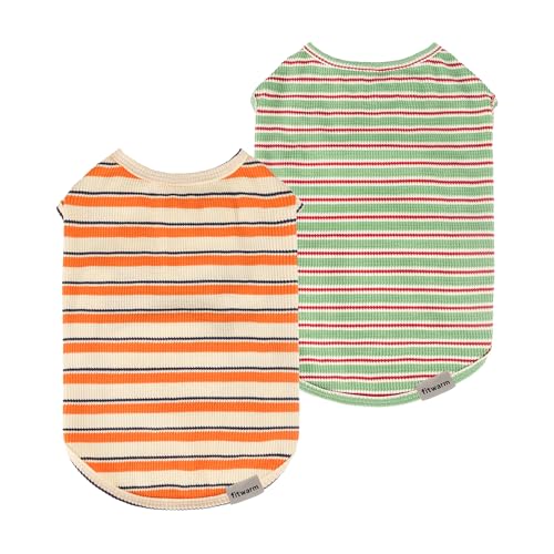 Fitwarm Gestreiftes Hunde-Shirt, Sommer-Hundekleidung für kleine Hunde, atmungsaktiv, leicht, Hunde-T-Shirts, Haustier-Outfit, Orange, Hellgelb, Rot, Grün, Größe XL, 2er-Pack Fitwarm Gestreiftes Hunde-Shirt, Sommer-Hundekleidung für kleine Hunde, atmungsaktiv, leicht, Hunde-T-Shirts, Haustier-Outfit, Orange, Hellgelb, Rot, Grün, Größe XL, 2er-Pack von Fitwarm