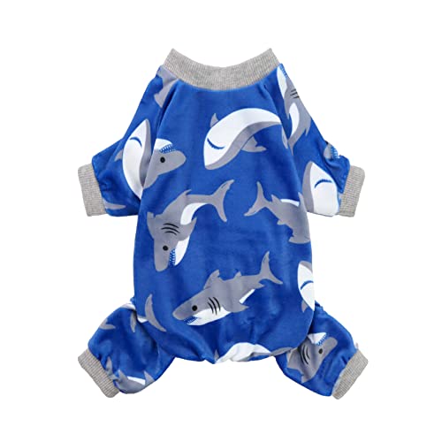 Fitwarm Hai Hunde-Pyjama, Hundekleidung für kleine Hunde, Mädchen, Jungen, Haustier-Einteiler mit Füßen, Katzen-Outfit, leichter Samt, Königsblau, Größe S von Fitwarm