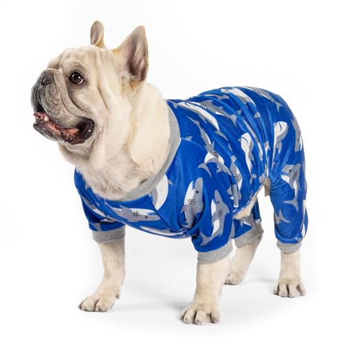 Fitwarm Hai Hunde-Pyjama, Hundekleidung für kleine Hunde Mädchen Jungen, Haustier-Einteiler mit Füßen, Katzen-Outfit, leichter Samt, Königsblau, XL von Fitwarm