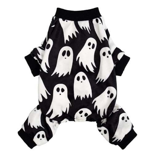Fitwarm Halloween-Geister-Hunde-Pyjama, lustige Halloween-Kostüme für Hunde, Fleece-Einteiler mit Füßen, Hundekleidung für kleine Hunde, Jungen, Mädchen, Haustierbekleidung, Schwarz, Weiß, Größe XS Fitwarm Halloween-Geister-Hunde-Pyjama, lustige Halloween-Kostüme für Hunde, Fleece-Einteiler mit Füßen, Hundekleidung für kleine Hunde, Jungen, Mädchen, Haustierbekleidung, Schwarz, Weiß, Größe XS von Fitwarm