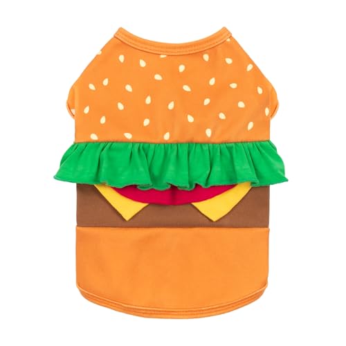 Fitwarm Halloween-Kostüm für Hunde, Hamburger-Kostüm, lustige Kleidung für kleine Hunde, Jungen, Mädchen, Fast-Food-Outfit, Orange, Größe XL von Fitwarm