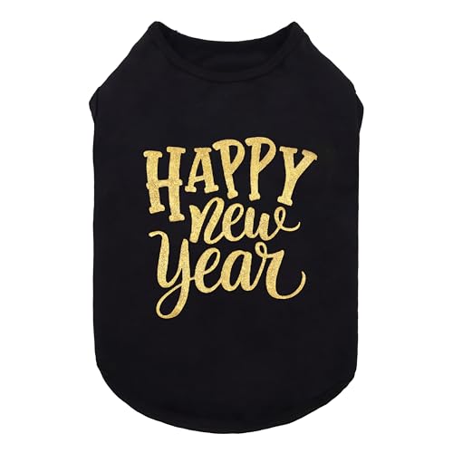 Fitwarm Happy New Year Hunde-Shirt, Urlaubs-Hundekleidung für kleine Hunde, Jungen und Mädchen, lustiges Haustier-Weihnachts-Outfit, Schwarz, Gold, Größe M Fitwarm Happy New Year Hunde-Shirt, Urlaubs-Hundekleidung für kleine Hunde, Jungen und Mädchen, lustiges Haustier-Weihnachts-Outfit, Schwarz, Gold, Größe M von Fitwarm