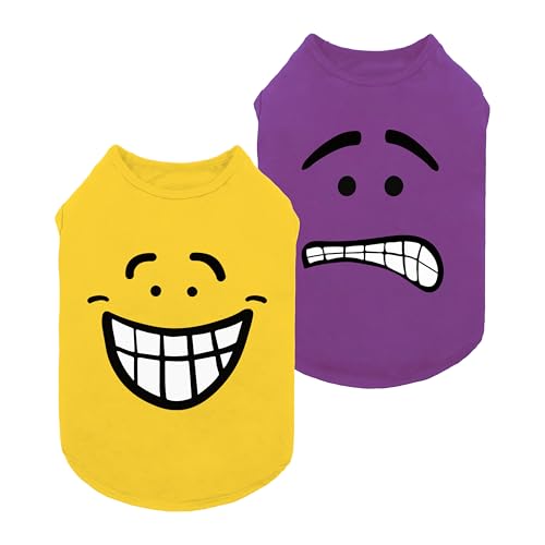 Fitwarm Happy&Scary Expression Hunde-Shirt, lustige Kleidung für kleine Hunde, Jungen, Mädchen, Haustier-Outfit, Gelb, Lila, Größe S, 2 Stück Fitwarm Happy&Scary Expression Hunde-Shirt, lustige Kleidung für kleine Hunde, Jungen, Mädchen, Haustier-Outfit, Gelb, Lila, Größe S, 2 Stück von Fitwarm