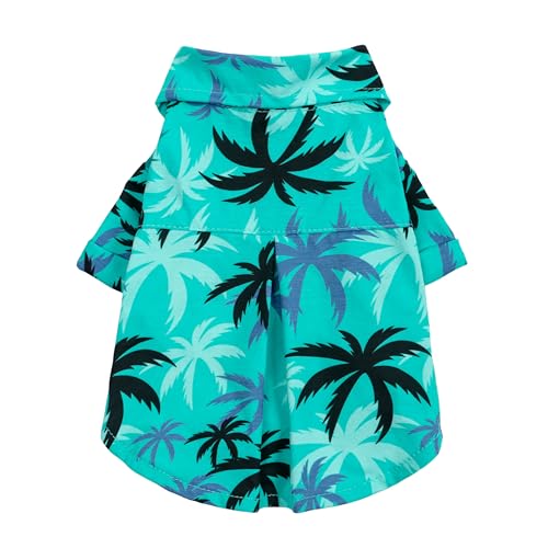Fitwarm Hawaiianische Kokospalme Hunde-Shirt, tropische Sommerkleidung für kleine Hunde Jungen, Haustier-Outfit mit Kragen, Helles Meergrün, Schwarz, Größe XXL von Fitwarm