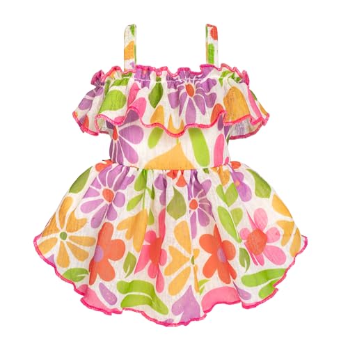 Fitwarm Hawaiianisches Blumen-Hundekleid, tropische Sommerkleidung für kleine Hunde und Mädchen, Haustier-Luau-Outfit, weiß, lila, grün, rot, gelb, Größe S von Fitwarm