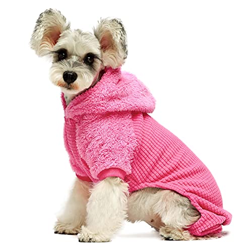 Fitwarm Hunde-Schlafanzug, flauschiger Samt, für Mädchen, mit Kapuze, Thermo-Fleece, für den Winter, für Katzen, Pink, Größe XXL von Fitwarm