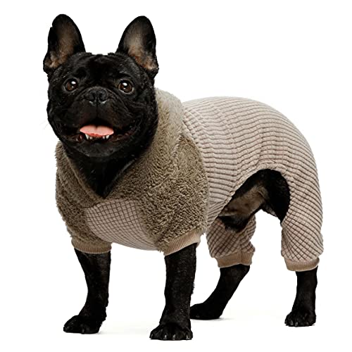Fitwarm Hunde-Schlafanzug, flauschiger Samt, für Mädchen, mit Kapuze, Thermo-Fleece, für den Winter, für Katzen, braun, Größe S von Fitwarm