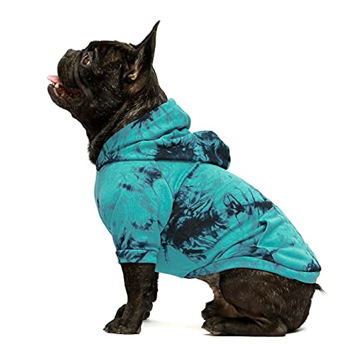 Fitwarm Kapuzenpullover, Batikdesign, für Hunde, Welpen, mit Tasche, für den Winter, Azurblau, Größe M von Fitwarm