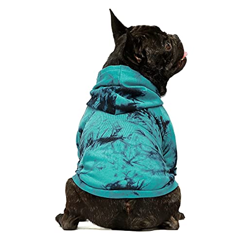 Fitwarm Kapuzenpullover, Batikdesign, für Hunde, Welpen, mit Tasche, für den Winter, Azurblau, Größe S von Fitwarm