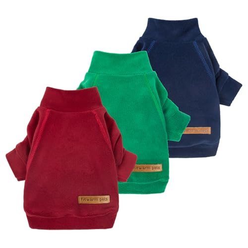 Fitwarm Klassischer Fleece-Hundepullover, Winterkleidung für kleine Hunde, Jungen, Mädchen, Urlaubs-Haustierbekleidung, Burgunderrot, Grün, Marineblau, Größe XXL, 3er-Pack von Fitwarm