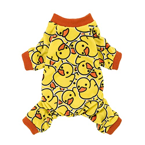 Fitwarm Lustiger Enten-Hunde-Pyjama, Winterkleidung für kleine Hunde und Mädchen, leichter Samt-Haustier-Overall, Katzen-Einteiler, gelb, Größe S von Fitwarm